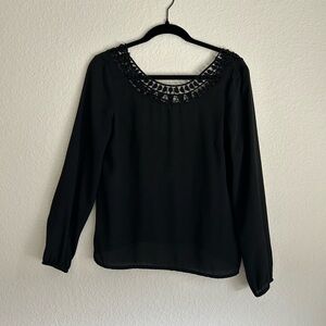H&M Black Long-Sleeve Blouse with Crocheted Neckline